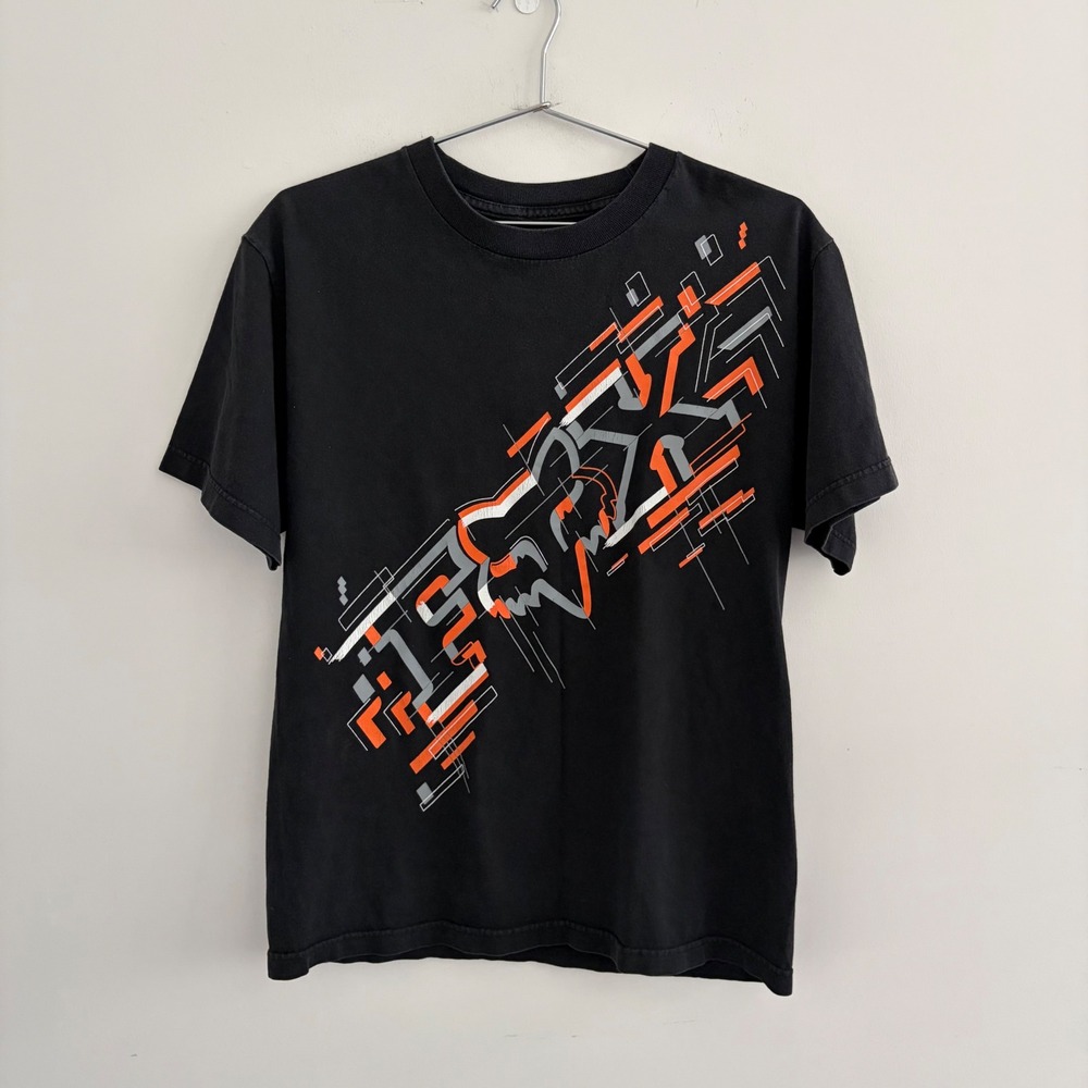 Fox Racing Mens Graphic T-Shirt Black Orange Geometric Logo Size M